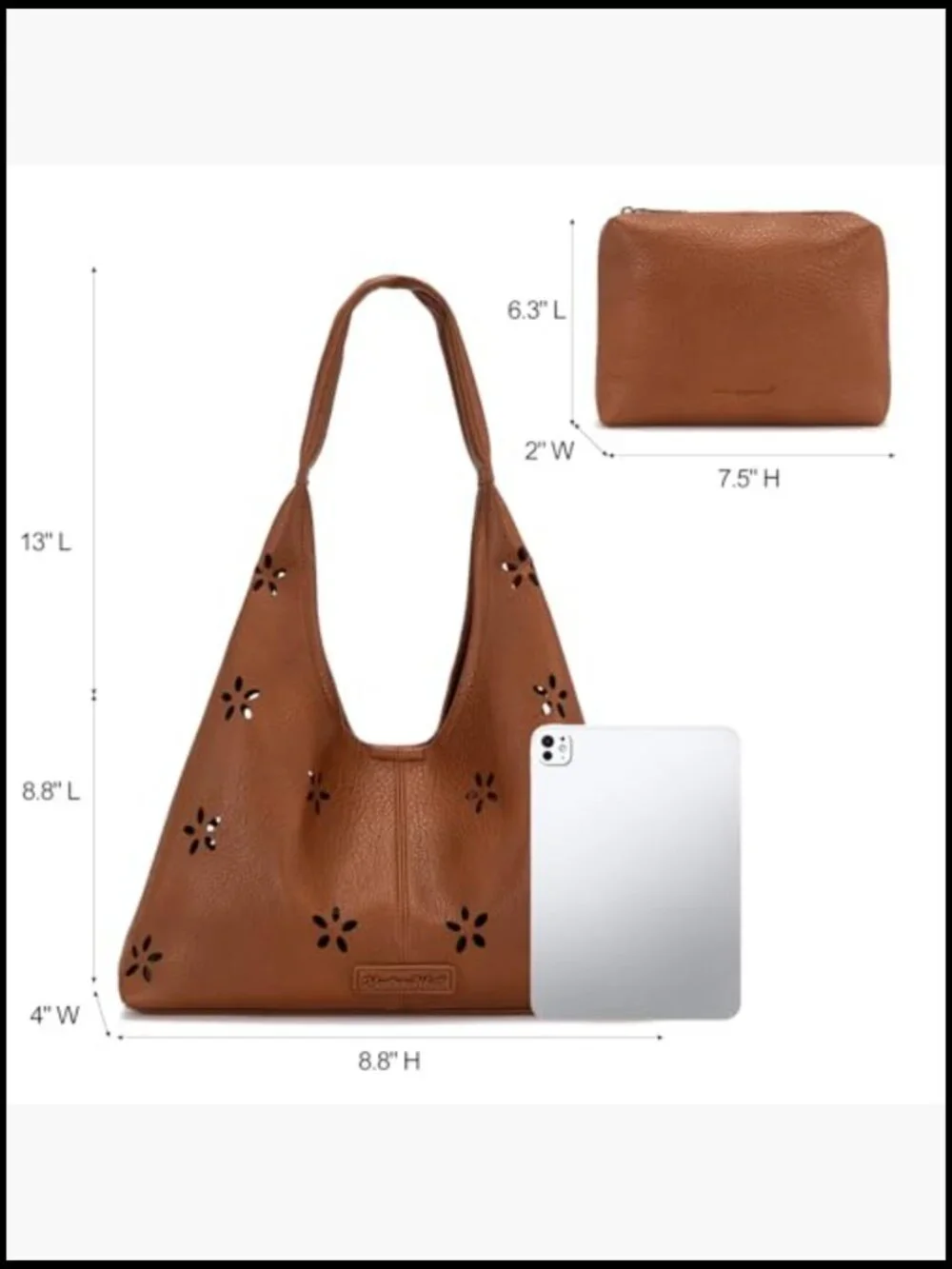 Slouchy Hobo Shoulder Bag Tote with Detachable Pouch Lightweight Faux Leather